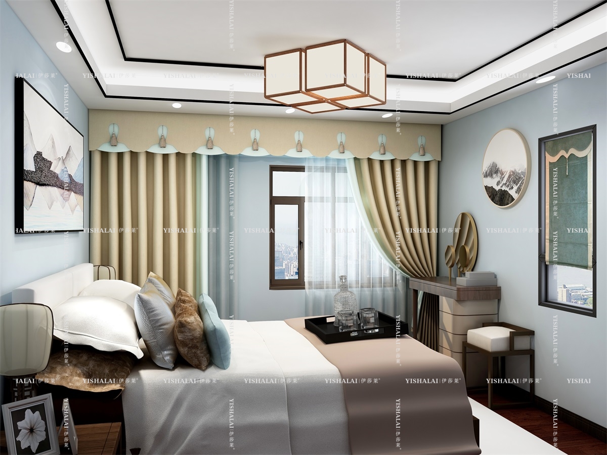 黄瓜成视频人APP-中式简约卧室窗帘效果图